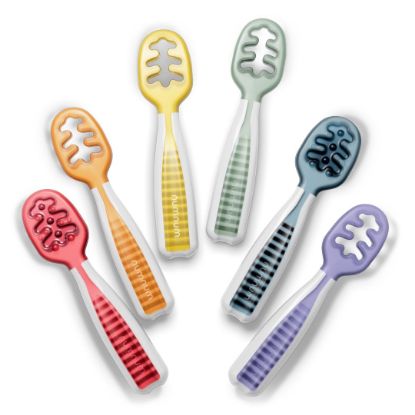 Picture of NumNum Baby Spoons Set, Baby Essentials Pre-Spoon GOOtensils for 6+ Months, First Stage Self-Feeding Spoons for Baby Led Weaning (BLW), Silicone Toddler Utensils, BPA-Free, 6 Pack Rainbow