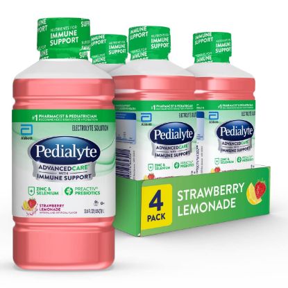 Picture of Pedialyte AdvancedCare Electrolyte Solution with PreActiv Prebiotics, Hydration Drink, Strawberry Lemonade, 1 Liter, 4 Count
