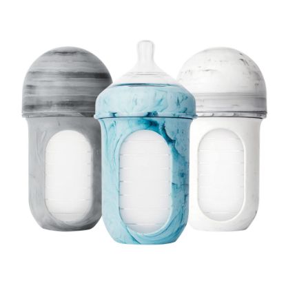 Picture of Boon Nursh Reusable Silicone Pouch Baby Bottles - Medium Flow Nipple - Silicone Baby Bottle Pouch and Nipple - Baby Feeding Essentials - Tie Dye - 3-6 Months - 3 Count - 8 Ounce