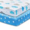 Picture of 2 Pack Fitted Crib Sheets for Boys in 100% Jersey Knit Cotton -Boy’s Crib Mattress Sheets in Celestial Themes - Blue with White Stars and White with Blue and Gray Clouds by Everyday Kids