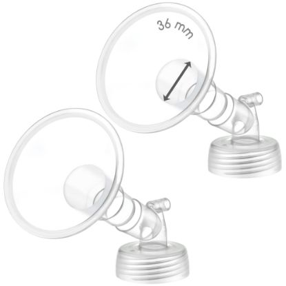 Picture of 2X 36 mm Maymom Two-Piece Wide Neck Pump Parts for Spectra S1/S2 Pumps; Incl Wide Mouth Flanges; Not Original Spectra Flange