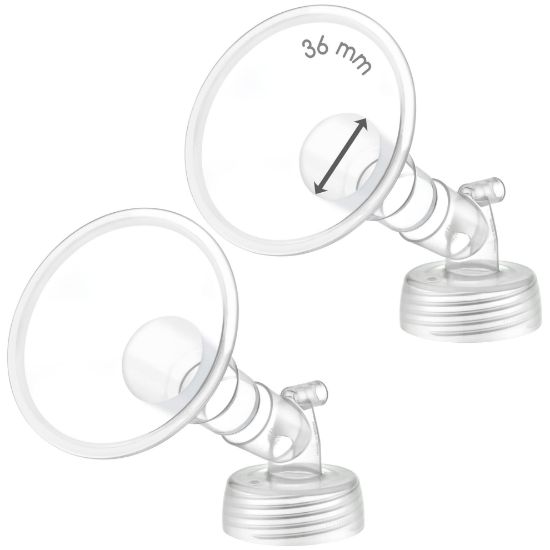 Picture of 2X 36 mm Maymom Two-Piece Wide Neck Pump Parts for Spectra S1/S2 Pumps; Incl Wide Mouth Flanges; Not Original Spectra Flange
