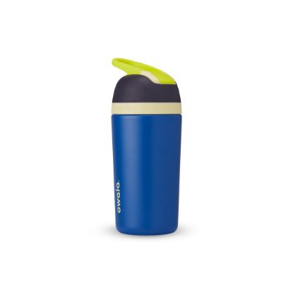 Picture of Owala Kids Flip Insulated Stainless-Steel Water Bottle with Straw and Locking Lid, 14-Ounce, Navy/Blue (Celestial Sphere)