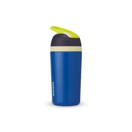 Picture of Owala Kids Flip Insulated Stainless-Steel Water Bottle with Straw and Locking Lid, 14-Ounce, Navy/Blue (Celestial Sphere)
