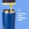 Picture of Owala Kids Flip Insulated Stainless-Steel Water Bottle with Straw and Locking Lid, 14-Ounce, Navy/Blue (Celestial Sphere)