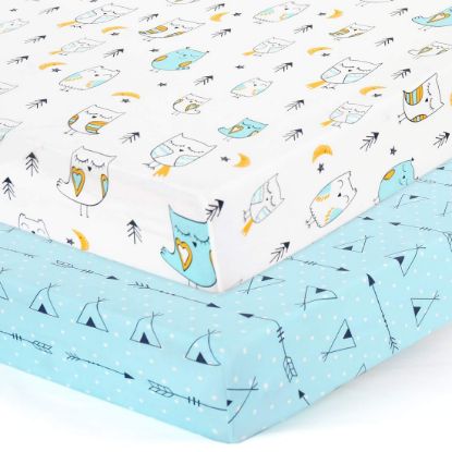 Picture of BROLEX Baby Fitted Crib Sheets: Kid Crib Sheets - Set of 2 for Toddler Standard Size Crib Mattress for Boys and Girls - Jersey Knit Crib Bed Sheets Arrow Owl