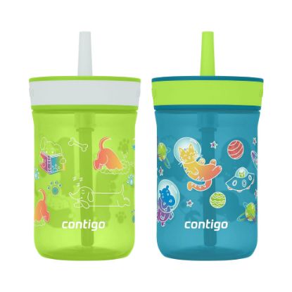 Picture of Contigo Kids’ Leighton Straw Tumbler with Spill-Proof Lid, 14 Oz., 2-Pack