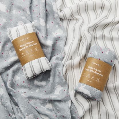 Picture of Momcozy Muslin Swaddle Blankets, Ultra Soft Neutral Swaddle Blanket, Cotton & Breathable Bamboo Derived from Viscose, Large Baby Infant Newborn Boys Girls Swaddling Receiving Blanket, Lively Rabbit
