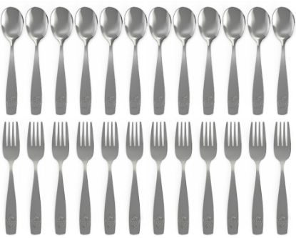 Picture of CHILLOUT LIFE Stainless Steel Kids Silverware Set 24 Pieces (2 Pack of 12) - Child and Toddler Safe Flatware - Kids Utensil Set - Metal Kids Cutlery Set (Includes 12 Small Kids Spoons & Kids 12 Forks)