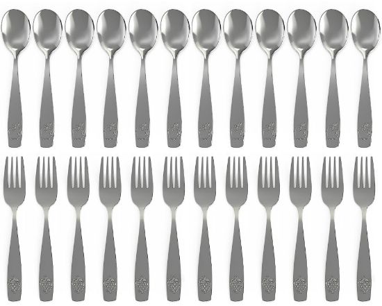 Picture of CHILLOUT LIFE Stainless Steel Kids Silverware Set 24 Pieces (2 Pack of 12) - Child and Toddler Safe Flatware - Kids Utensil Set - Metal Kids Cutlery Set (Includes 12 Small Kids Spoons & Kids 12 Forks)