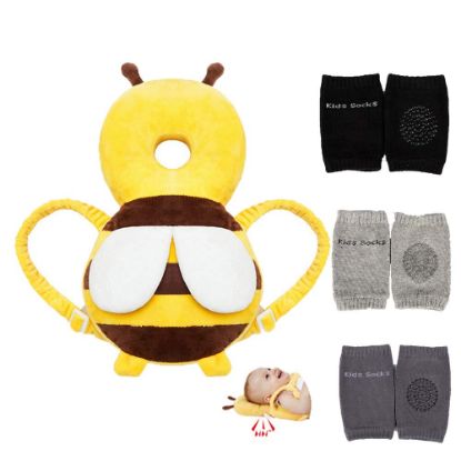 Picture of Feidoog Baby Head Protector Cushion Backpack with 3 Baby Knee Pads for Walking & Crawling,Bee