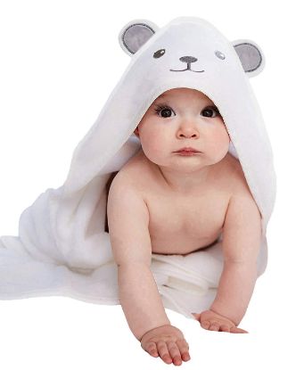 Picture of HIPHOP PANDA Hooded Towel - Rayon Made from Bamboo, Bath Towel with Bear Ears for Newborn, Babie, Toddler, Infant - Absorbent Large Baby Towel - Bear, 37.5 x 37.5 Inch