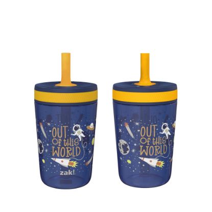 Picture of Zak Designs Kelso 15 oz Tumbler Set, (Space) Leak-Proof Screw-On Lid with Straw Made of Durable Plastic and Silicone, Perfect Cup Bundle for Kids (2pc Set)