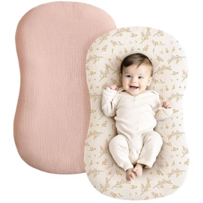 Picture of Konssy Muslin Baby Lounger Cover 2 Pack, 100% Cotton Newborn Lounger Cover, Soft and Breathable Baby Nest Slipcover for Boys Girls (Pink, Floral)