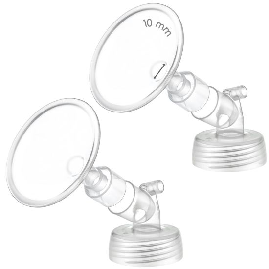 Picture of 2X 10 mm Maymom Two-Piece Wide Neck Pump Parts for Spectra S1/S2 Pumps; Incl Wide Mouth Flanges; Not Original Spectra Flange