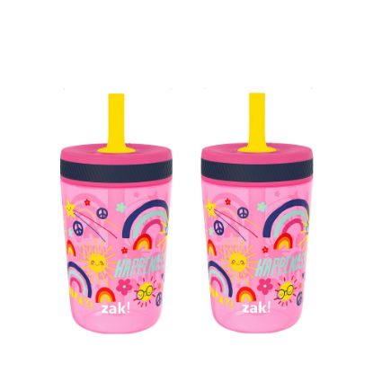 Picture of Zak Designs Kelso 15 oz Tumbler Set, (Starpower) Leak-Proof Screw-On Lid with Straw Made of Durable Plastic and Silicone, Perfect Cup Bundle for Kids (2pc Set)