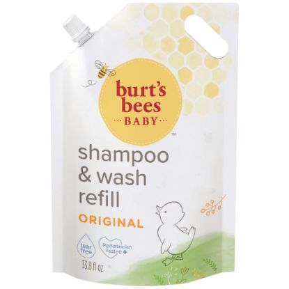 Picture of Burt's Bees Baby Shampoo & Baby Wash Refill, Original Scent, Plant Based Formula, Tear Free, Pediatrician Tested, Natural Origin, Gently Cleans Sensitive Skin and Hair, 33.8 Fl Oz