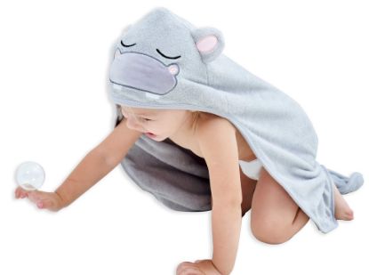 Picture of HIPHOP PANDA Hooded Towel - Rayon Made from Bamboo, Bath Towel with Bear Ears for Newborn, Babie, Toddler, Infant - Absorbent Large Baby Towel - Hippo, 37.5 x 37.5 Inch