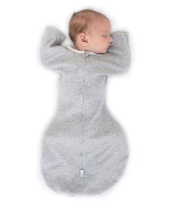 Picture of SwaddleDesigns Transitional Swaddle Sack with Arms Up Half-Length Sleeves and Mitten Cuffs, Large, 6-9 Months, 21-24 lbs, Heathered Gray (Arms Up Swaddle, Transition Swaddle Sleep Sack)