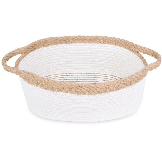 Picture of ABenkle Small Basket with Handles - Decorative Durable Rope Woven Storage Bin Shelf Storage Organizer Cube, Easter Baby Gift Basket, 12"x8"x5"