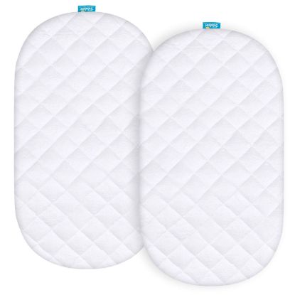 Picture of Waterproof Mattress Protector, Quilted Mattress Cover for Moses Basket Mattress & Silver Cross Stroller Bassinet Mattress, 2 Pack, Ultra Soft Viscose Made from Bamboo Terry Surface, White