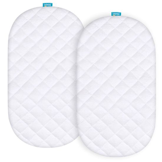 Picture of Waterproof Mattress Protector, Quilted Mattress Cover for Moses Basket Mattress & Silver Cross Stroller Bassinet Mattress, 2 Pack, Ultra Soft Viscose Made from Bamboo Terry Surface, White