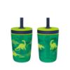 Picture of Zak Designs Kelso 15 oz Tumbler Set, (Dino Camo) Leak-Proof Screw-On Lid with Straw Made of Durable Plastic and Silicone, Perfect Cup Bundle for Kids (2pc Set)