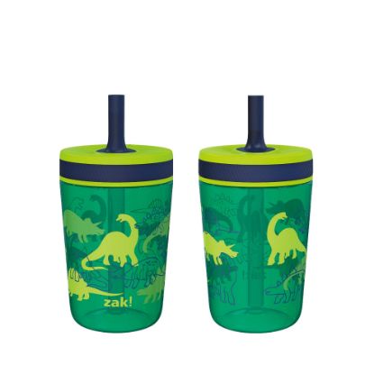 Picture of Zak Designs Kelso 15 oz Tumbler Set, (Dino Camo) Leak-Proof Screw-On Lid with Straw Made of Durable Plastic and Silicone, Perfect Cup Bundle for Kids (2pc Set)