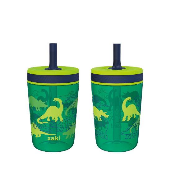 Picture of Zak Designs Kelso 15 oz Tumbler Set, (Dino Camo) Leak-Proof Screw-On Lid with Straw Made of Durable Plastic and Silicone, Perfect Cup Bundle for Kids (2pc Set)