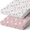 Picture of BROLEX Baby Fitted Crib Sheets: Kid Crib Sheets - Set of 2 for Toddler Standard Size Crib Mattress for Boys and Girls - Jersey Knit Crib Bed Sheets Elephant Rabbit