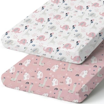 Picture of BROLEX Baby Fitted Crib Sheets: Kid Crib Sheets - Set of 2 for Toddler Standard Size Crib Mattress for Boys and Girls - Jersey Knit Crib Bed Sheets Elephant Rabbit