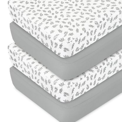 Picture of Crib Sheets 4 Pack for Baby Boys & Girls, Neutral Crib Sheet Fitted 52'' x 28'' for Standard Crib & Toddler Mattress, Ultra Soft Material Baby Sheet, Grey Leaf