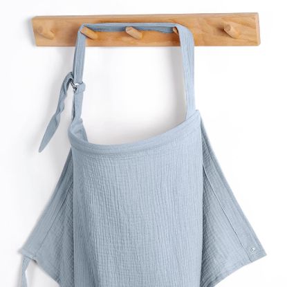 Picture of Blissful Diary Muslin Nursing Cover for Breastfeeding, Breathable Breastfeeding Cover up with Arch Neckline for Women, Nursing Apron(Light Blue)