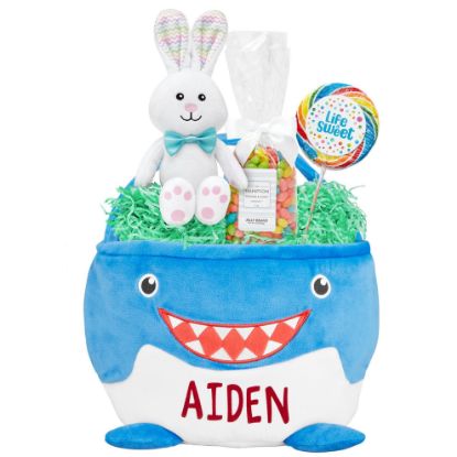 Picture of Let's Make Memories Personalized Easter Basket for Kids - For Boys and Girls - Plush Furry Critter - Custom Name - Fillable - With Optional Easter Basket Stuffers - Shark
