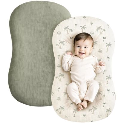 Picture of Konssy Muslin Baby Lounger Cover 2 Pack, 100% Cotton Newborn Lounger Cover, Soft and Breathable Baby Nest Slipcover for Boys Girls (Tree,Fog Green)