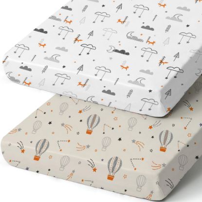 Picture of BROLEX Baby Fitted Crib Sheets: Kid Crib Sheets - Set of 2 for Toddler Standard Size Crib Mattress for Boys and Girls - Jersey Knit Crib Bed Sheets Starsmoon Balloon