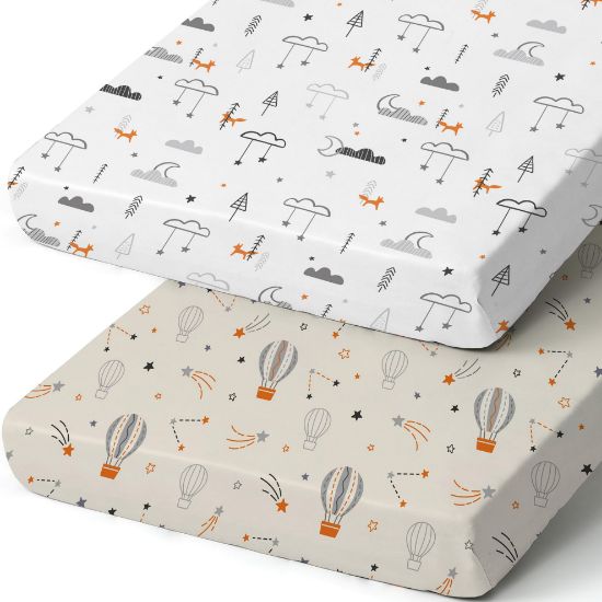 Picture of BROLEX Baby Fitted Crib Sheets: Kid Crib Sheets - Set of 2 for Toddler Standard Size Crib Mattress for Boys and Girls - Jersey Knit Crib Bed Sheets Starsmoon Balloon