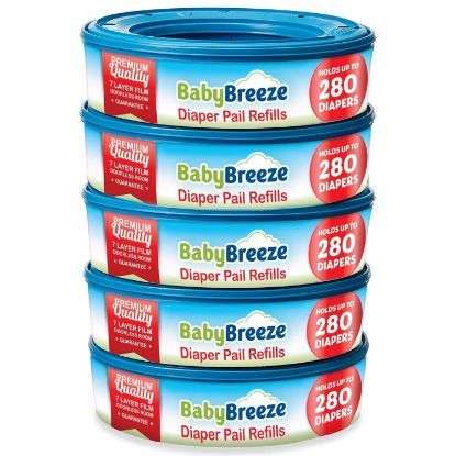 Picture of BabyBreeze Diaper Pail Refill Bags Compatible with Playtex Diaper Genie Pails Odor Absorbing Diaper Disposal Trash Bags - 1400 Count (5-Pack)