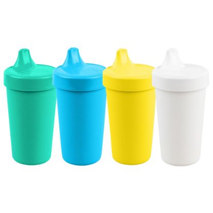 Picture of Re-Play Made in USA 10 Oz. Sippy Cups for Toddlers, Pack of 4 - Reusable Spill Proof Cups for Kids, Dishwasher/Microwave Safe - Hard Spout Sippy Cups for Toddlers 3.13" x 6.25", Surf
