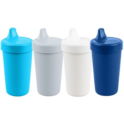 Picture of Re-Play Made in USA 10 Oz. Sippy Cups for Toddlers, Pack of 4 - Reusable Spill Proof Cups for Kids, Dishwasher/Microwave Safe - Hard Spout Sippy Cups for Toddlers 3.13" x 6.25", Modern Blue