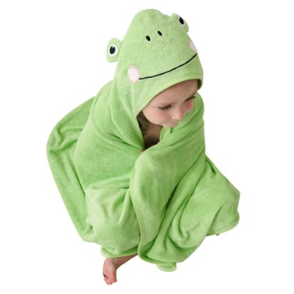 Picture of HIPHOP PANDA Hooded Towel - Rayon Made from Bamboo, Bath Towel with Bear Ears for Newborn, Babie, Toddler, Infant - Absorbent Large Baby Towel - Frog, 30 x 30 Inch