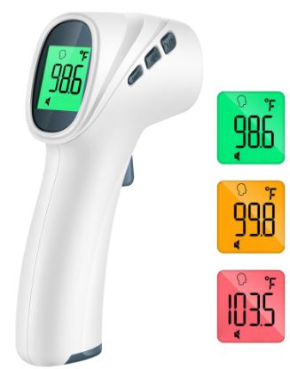 Picture of Touchless Thermometer for Adults, Digital Infrared Thermometer Gun with Fever Alarm, Forehead and Object 2 in 1 Mode, Fast Accurate Results (Gray)