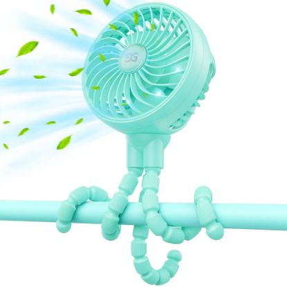 Picture of GUSGU Stroller Fan Clip on for Baby, Flexible Tripod & Rechargeable Battery, Small Personal Fan, Mini Portable Fan for Travel, Handheld, Car (Green)