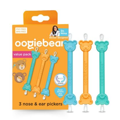 Picture of oogiebear: Baby Nose Cleaner & Ear Wax Removal Tool - Safe Booger & Earwax Removal for Newborns, Infants, Toddlers - Dual-Ended - Essential Baby Stuff, Diaper Bag Must-Have - 3 Pack with a Pouch