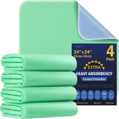 Picture of 4 Pack 24” x 24” Extra Heavy Absorbency Washable Underpads, Waterproof Nursing Pads Incontinence Bed Pads, Reusable Washable Pee Pads for Dogs, Diaper Changing & Adults, Washable Puppy Pads