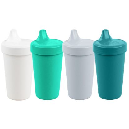 Picture of Re-Play Made in USA 10 Oz. Sippy Cups for Toddlers, Pack of 4 - Reusable Spill Proof Cups for Kids, Dishwasher/Microwave Safe - Hard Spout Sippy Cups for Toddlers 3.13" x 6.25", Modern Mint
