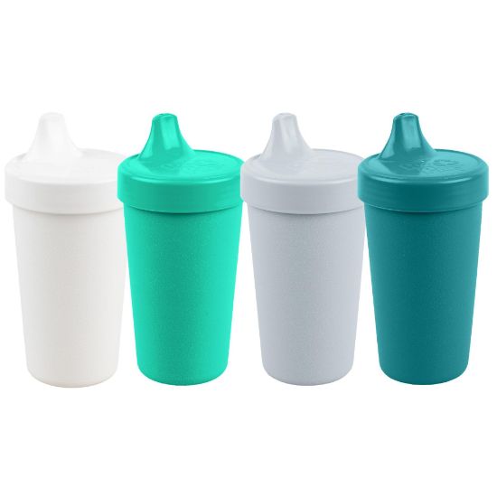 Picture of Re-Play Made in USA 10 Oz. Sippy Cups for Toddlers, Pack of 4 - Reusable Spill Proof Cups for Kids, Dishwasher/Microwave Safe - Hard Spout Sippy Cups for Toddlers 3.13" x 6.25", Modern Mint