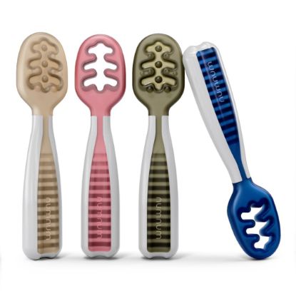 Picture of NumNum Baby Spoons Set, Baby Essentials Pre-Spoon GOOtensils for 6+ Months, First Stage Self-Feeding Spoons for Baby Led Weaning (BLW), Silicone Toddler Utensils, BPA-Free, 4 Pack Neutrals