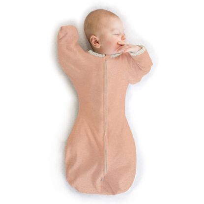 Picture of SwaddleDesigns Transitional Swaddle Sack, Arms Up Half-Length Sleeves & Mitten Cuffs, Swaddle for Newborn Transition to Baby Sleep Sack Wearable Blanket, 0-3 Month, 6-14 lb, Heathered Peach Blush