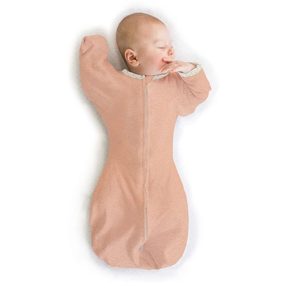 Picture of SwaddleDesigns Transitional Swaddle Sack, Arms Up Half-Length Sleeves & Mitten Cuffs, Swaddle for Newborn Transition to Baby Sleep Sack Wearable Blanket, 0-3 Month, 6-14 lb, Heathered Peach Blush